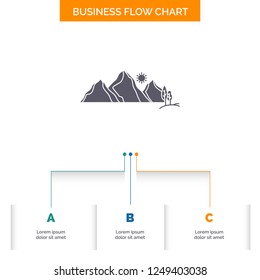 hill, landscape, nature, mountain, scene Business Flow Chart Design with 3 Steps. Glyph Icon For Presentation Background Template Place for text.