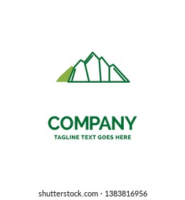 hill, landscape, nature, mountain, scene Flat Business Logo template. Creative Green Brand Name Design.