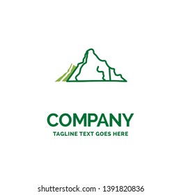 hill, landscape, nature, mountain, scene Flat Business Logo template. Creative Green Brand Name Design.