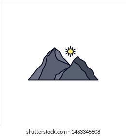 hill, landscape, nature, mountain, scene Flat Color Icon Vector