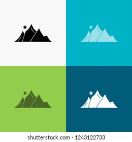 hill, landscape, nature, mountain, sun Icon Over Various Background. glyph style design, designed for web and app. Eps 10 vector illustration