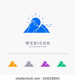 hill, landscape, nature, mountain, sun 5 Color Glyph Web Icon Template isolated on white. Vector illustration