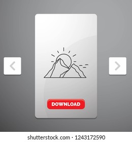 hill, landscape, nature, mountain, sun Line Icon in Carousal Pagination Slider Design & Red Download Button