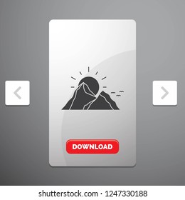 hill, landscape, nature, mountain, sun Glyph Icon in Carousal Pagination Slider Design & Red Download Button
