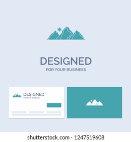 hill, landscape, nature, mountain, sun Business Logo Glyph Icon Symbol for your business. Turquoise Business Cards with Brand logo template.