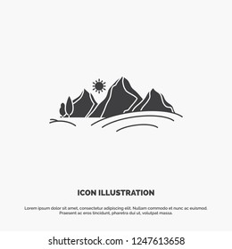 hill, landscape, nature, mountain, sun Icon. glyph vector gray symbol for UI and UX, website or mobile application