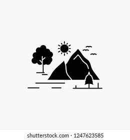 hill, landscape, nature, mountain, sun Glyph Icon. Vector isolated illustration