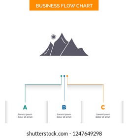 hill, landscape, nature, mountain, sun Business Flow Chart Design with 3 Steps. Glyph Icon For Presentation Background Template Place for text.