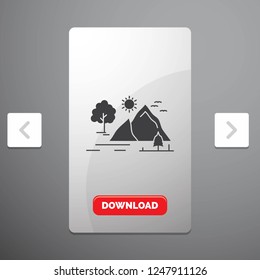 hill, landscape, nature, mountain, sun Glyph Icon in Carousal Pagination Slider Design & Red Download Button