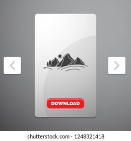 hill, landscape, nature, mountain, sun Glyph Icon in Carousal Pagination Slider Design & Red Download Button