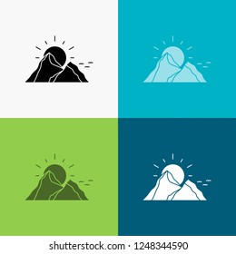 hill, landscape, nature, mountain, sun Icon Over Various Background. glyph style design, designed for web and app. Eps 10 vector illustration