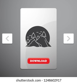 hill, landscape, nature, mountain, sun Glyph Icon in Carousal Pagination Slider Design & Red Download Button