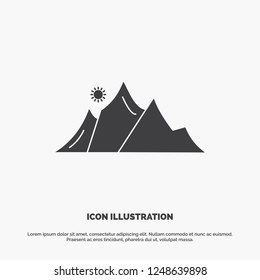 hill, landscape, nature, mountain, sun Icon. glyph vector gray symbol for UI and UX, website or mobile application