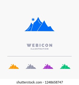 hill, landscape, nature, mountain, sun 5 Color Glyph Web Icon Template isolated on white. Vector illustration