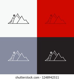 hill, landscape, nature, mountain, sun Icon Over Various Background. Line style design, designed for web and app. Eps 10 vector illustration