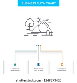 hill, landscape, nature, mountain, sun Business Flow Chart Design with 3 Steps. Line Icon For Presentation Background Template Place for text