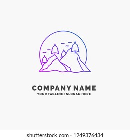 hill, landscape, nature, mountain, sun Purple Business Logo Template. Place for Tagline