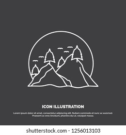 hill, landscape, nature, mountain, sun Icon. Line vector symbol for UI and UX, website or mobile application