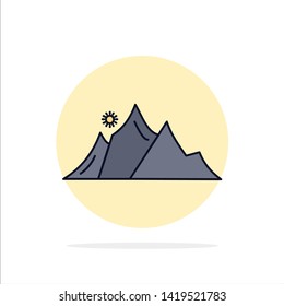 hill, landscape, nature, mountain, sun Flat Color Icon Vector