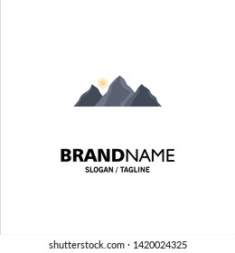 hill, landscape, nature, mountain, sun Flat Color Icon Vector