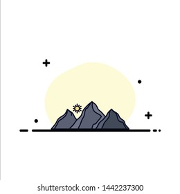 hill, landscape, nature, mountain, sun Flat Color Icon Vector