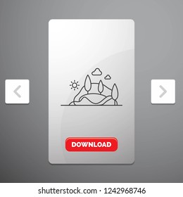 hill, landscape, nature, mountain, tree Line Icon in Carousal Pagination Slider Design & Red Download Button
