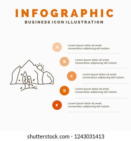 hill, landscape, nature, mountain, tree Infographics Template for Website and Presentation. Line Gray icon with Orange infographic style vector illustration