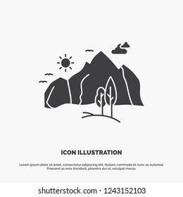 hill, landscape, nature, mountain, tree Icon. glyph vector gray symbol for UI and UX, website or mobile application
