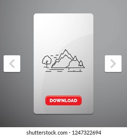 hill, landscape, nature, mountain, tree Line Icon in Carousal Pagination Slider Design & Red Download Button