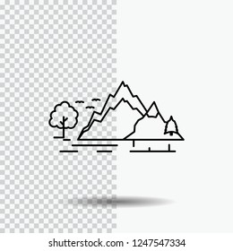 hill, landscape, nature, mountain, tree Line Icon on Transparent Background. Black Icon Vector Illustration
