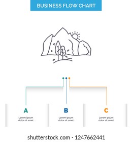 hill, landscape, nature, mountain, tree Business Flow Chart Design with 3 Steps. Line Icon For Presentation Background Template Place for text