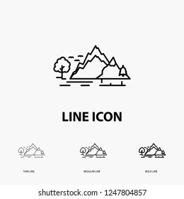 hill, landscape, nature, mountain, tree Icon in Thin, Regular and Bold Line Style. Vector illustration