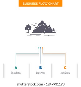 hill, landscape, nature, mountain, tree Business Flow Chart Design with 3 Steps. Glyph Icon For Presentation Background Template Place for text.