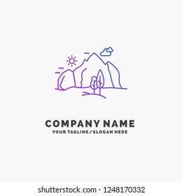 hill, landscape, nature, mountain, tree Purple Business Logo Template. Place for Tagline