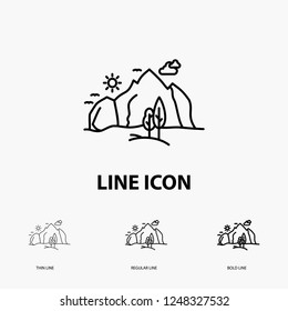 hill, landscape, nature, mountain, tree Icon in Thin, Regular and Bold Line Style. Vector illustration