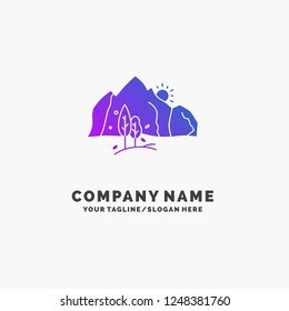 hill, landscape, nature, mountain, tree Purple Business Logo Template. Place for Tagline.