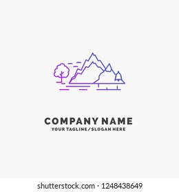 hill, landscape, nature, mountain, tree Purple Business Logo Template. Place for Tagline