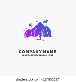 hill, landscape, nature, mountain, tree Purple Business Logo Template. Place for Tagline.