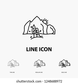 hill, landscape, nature, mountain, tree Icon in Thin, Regular and Bold Line Style. Vector illustration