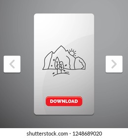 hill, landscape, nature, mountain, tree Line Icon in Carousal Pagination Slider Design & Red Download Button