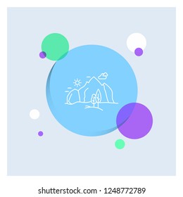 hill, landscape, nature, mountain, tree White Line Icon colorful Circle Background