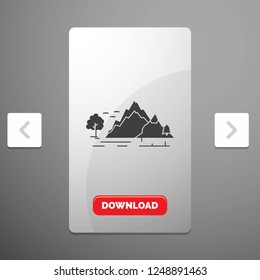 hill, landscape, nature, mountain, tree Glyph Icon in Carousal Pagination Slider Design & Red Download Button