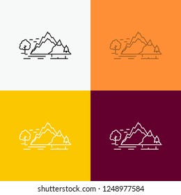 hill, landscape, nature, mountain, tree Icon Over Various Background. Line style design, designed for web and app. Eps 10 vector illustration