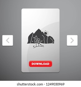 hill, landscape, nature, mountain, tree Glyph Icon in Carousal Pagination Slider Design & Red Download Button