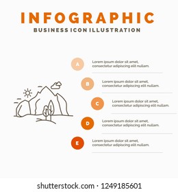 hill, landscape, nature, mountain, tree Infographics Template for Website and Presentation. Line Gray icon with Orange infographic style vector illustration