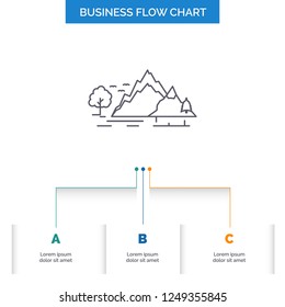 hill, landscape, nature, mountain, tree Business Flow Chart Design with 3 Steps. Line Icon For Presentation Background Template Place for text