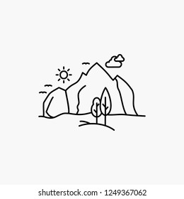 hill, landscape, nature, mountain, tree Line Icon. Vector isolated illustration