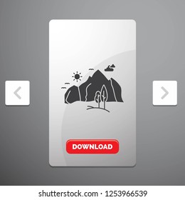 hill, landscape, nature, mountain, tree Glyph Icon in Carousal Pagination Slider Design & Red Download Button