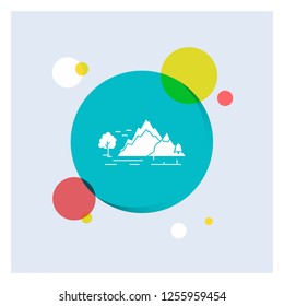 hill, landscape, nature, mountain, tree White Glyph Icon colorful Circle Background