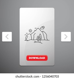 hill, landscape, nature, mountain, tree Line Icon in Carousal Pagination Slider Design and Red Download Button